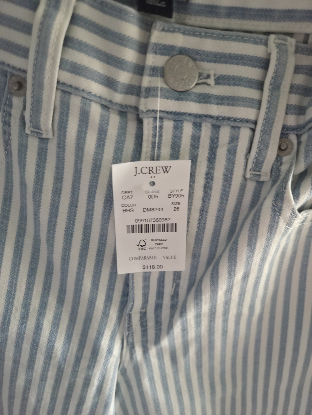 J. Crew Blue & White Striped Wide-Leg Crop Jeans - Picture 4 of 6